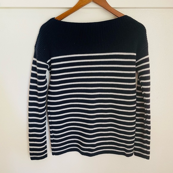 GAP S Navy Blue White Striped Merino Wool Blend Coastal Grandma Knit Sweater - Picture 6 of 8
